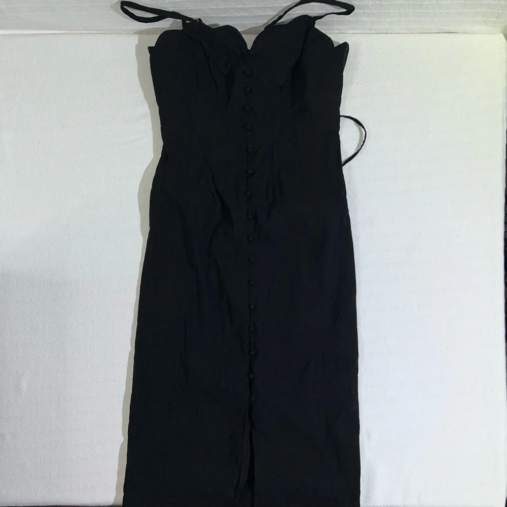 Anthropologie Womens Midi Dress Size 6 Black Preppy Party Celebration Front Slit - Picture 4 of 14